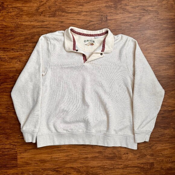Orvis Signature Fleece 1/4 Zip Snap Sweatshirt Mens XXL Beige Heather Pullover - Picture 1 of 4